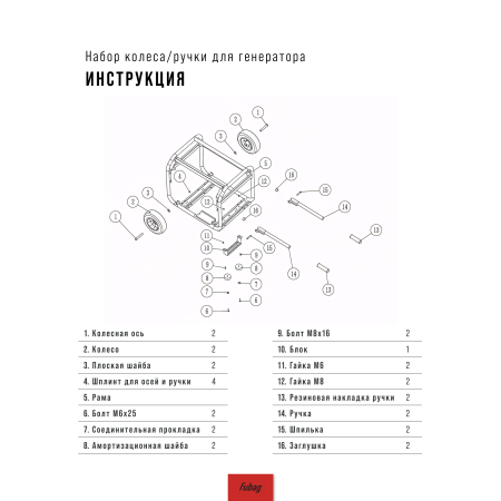 Комплект колес и ручек для генераторов FUBAG в Ижевске фото